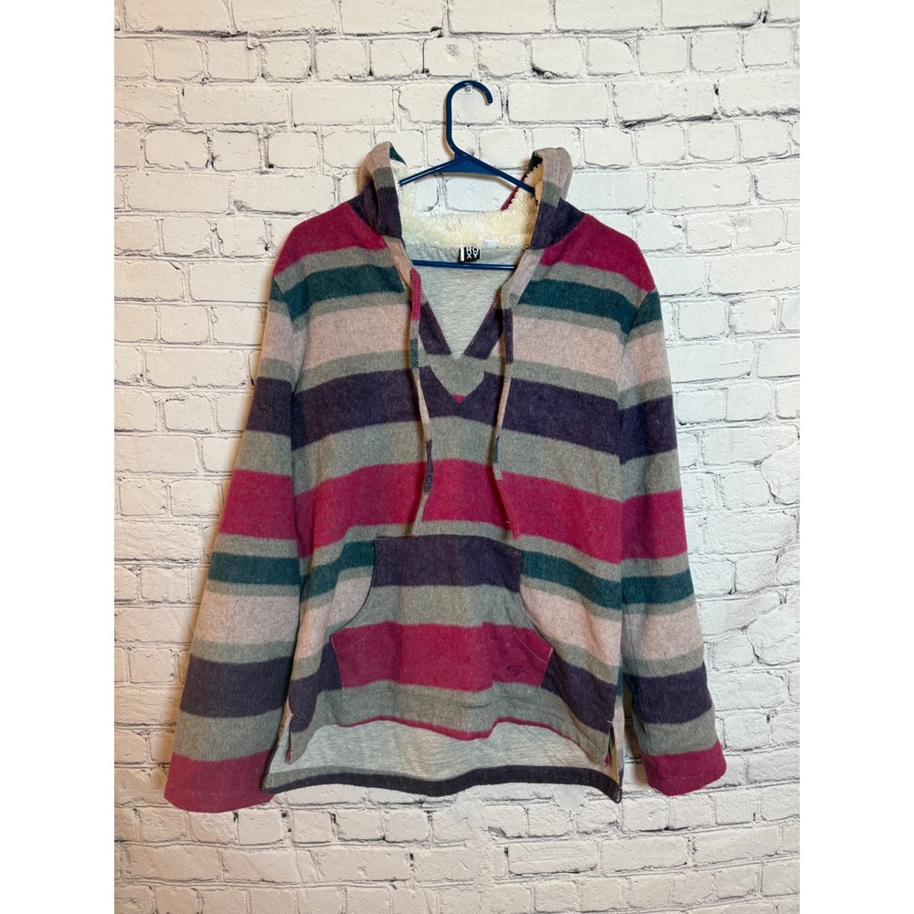 ROXY Women's Striped Hoodie Fleece Lined Pullover Sherpa Trim‎ Size M